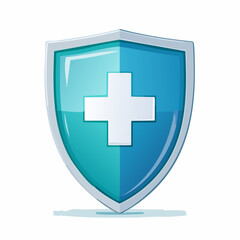 Obraz premium Tarcza ochrony zdrowia i bezpieczeństwa medycznego. Błyszcząca ikona symbolizująca odporność i ubezpieczenie.