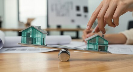 Balancing Real Estate: A visual depiction of property valuation, equilibrium, and investment decisions in the property sector.