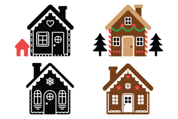 Fototapeta premium Houses gingerbread vector set, Christmas holiday designs, stylized festive illustration, seasonal graphics, winter decoration, holiday icons, Christmas pattern, vector collection, 