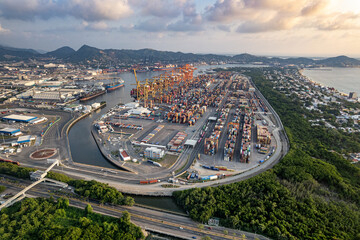 Aerial view of the port of manzanillo, entrance to the port of manzanillo, Manzanillo, Colima, Mexico,