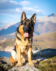 German Shepherd dog in mountains