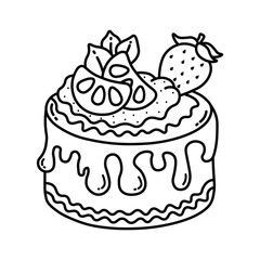 Cake, Sweet and Desserts vector illustration line art drawing, Bold And Easy Sweet Treats Coloring Pages, Printable Designs, Bold Outline Illustrations,