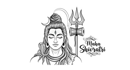 Lord shiva in meditative pose with trident and maha shivaratri text
