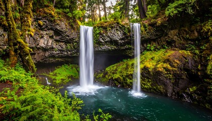 Fototapeta premium Lush waterfall cascading into a turquoise pool