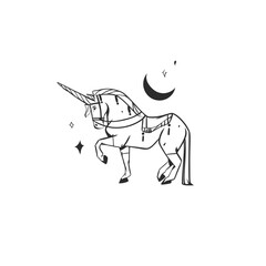 Hand drawn abstract vector clipart illustration collection with color adorable cute,stylized unicorn character.Trendy modern art kids design concept.Vector cartoon fairy animals symbol.Cartoon animal.