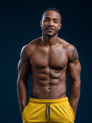 A man with a muscular body and a smile on his face