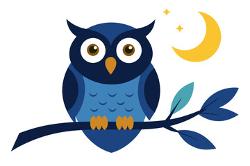 Fototapeta premium A wise owl sitting on a tree branch at night