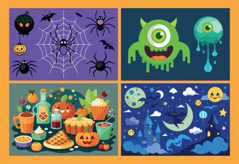 Spooky halloween decorations and treats collage for festive celebrations