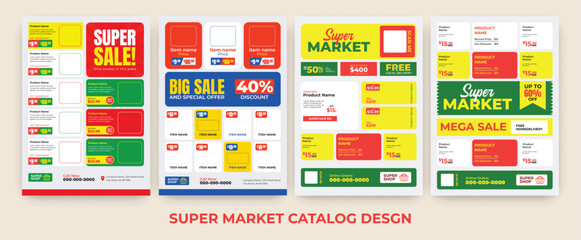 Set of Supermarket product promotion flyer template. Shop poster design. Grocery Ads. Supermarket flyer with discounts. 

