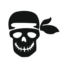 Black skull with white bandana and jagged teeth a symbol of danger and rebellion