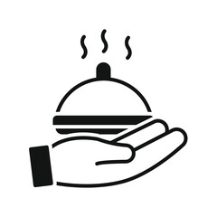 Hand holding a steaming food cloche revealing a hot meal or dish with steam rising upwards
