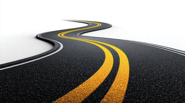 Winding road with yellow lines against a white background.