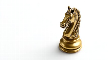 Golden knight chess piece on a white background