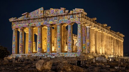 Obraz premium Ancient temple illuminated at night