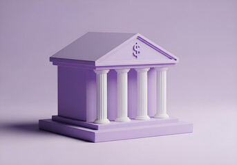 Pastel purple classical building facade with columns and pediment minimalist 3d render