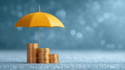 Financial protection concept with coins and umbrella
