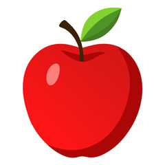 Stock vector of a shiny red apple illustration with stem and leaf for apple day design concept