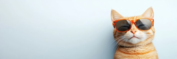 Cool Cat Sunglasses Close Up - A stylish ginger cat, wearing sunglasses, evokes feelings of summer, coolness, relaxation, happiness, and fun. Perfect for pet, summer, and fashion related projects