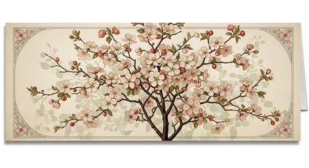 Vintage inspired blossom tree card, romantic illustration for springtime