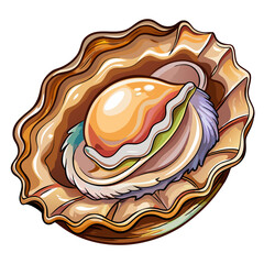 Isolated abalone seafood illustration, fresh oyster, gourmet shellfish, ocean delicacy, food art