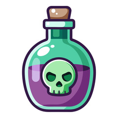 Illustration of a poison bottle with skull icon, dangerous liquid, potion, toxic, halloween item