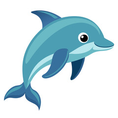 Fototapeta premium Cartoon dolphin illustration for kids learning about marine animals and ocean life vector graphic