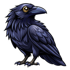 Illustration of a cartoon raven drawing, black bird clip art, halloween raven vector image art
