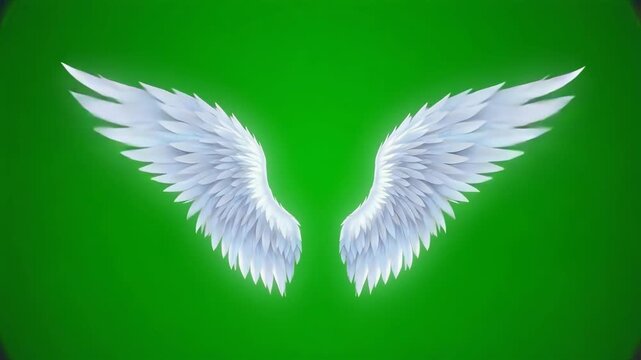 Angel wings animation on green screen background isolated flapping motion, Generative AI