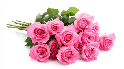 Pink Roses Bouquet on White - A beautiful bouquet of pink roses, symbolizing love, romance, gratitude, appreciation, and beauty. Perfect for Valentine's Day, anniversaries, or any special occasion