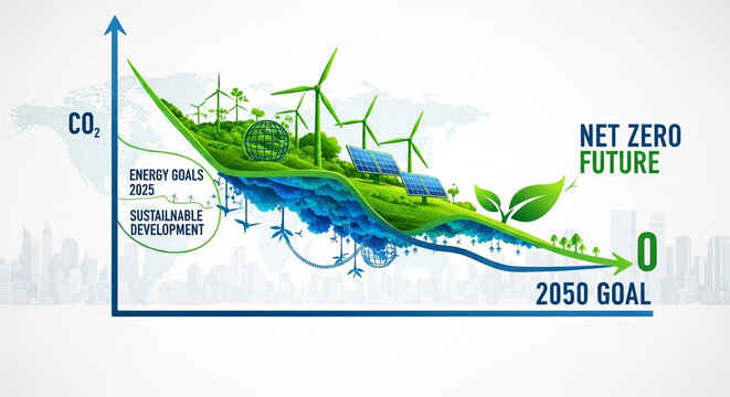 Achieve a sustainable future with clean energy solutions, reaching net zero emissions by 2050 with innovative technology