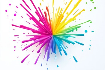 Rainbow Paint Explosion - Vibrant rainbow paint splash on white background, perfect for design projects needing a burst of color and energy