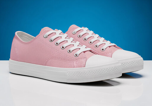 Pink Canvas Sneakers, Pastel Pink Low Top Shoes, Women's Casual Pink Shoes, Stylish Pink Converse-Style Shoes, Pink Shoes on White Background