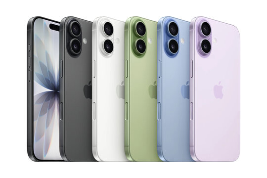 Apple iPhone 17 smartphones in five colors isolated on white background