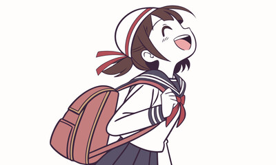 Excited Cartoon Schoolgirl in Japanese Uniform