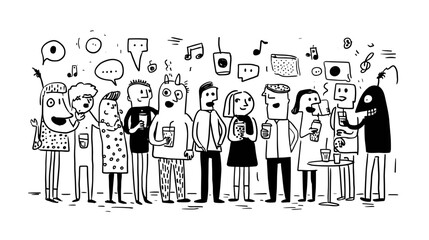 Cartoon characters at a social gathering