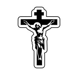 Crucifixion of Jesus Christ outlined in black, religious symbol, Christian faith, graphic design element