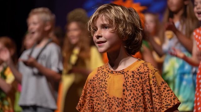 Children Performing on Stage in Costumes at Summer Camp