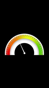 Animated circular gauge meter with color transition for user interface vertical video. Business KPI gauge meter animation with green to orange color gradient vertical video.