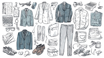 Hand-drawn collection of clothing and accessories