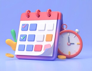 3D calendar and timer with colorful elements