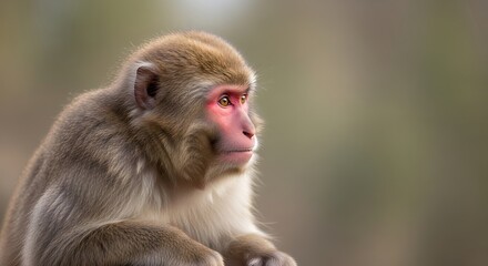 Fototapeta premium Thoughtful Japanese Macaque Portrays Tranquility in Captivating Portrait