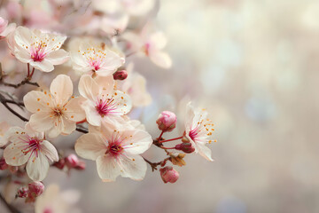 Detalle de flores de cerezo en tonos neutros y rosados