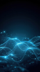 Abstract blue particles flowing across technology background