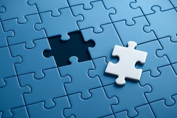 Fototapeta premium Solution business idea concept puzzle missing piece teamwork creativity strategy decision making success improvement innovation planning professional corporate management problem 