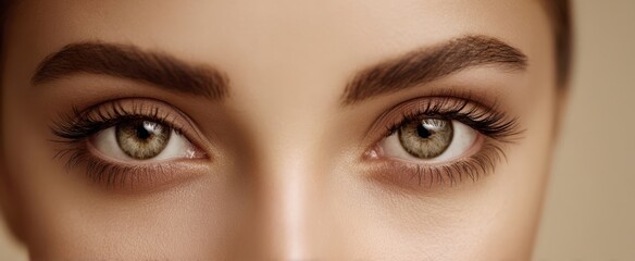 Obraz premium The Woman's Eyes in a Closeup Beauty Portrait Showing Flawless Makeup and Gaze