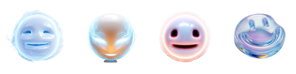 Fototapeta premium Colorful Glowing Sphere Emoji Transparent 3D Icons