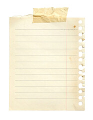 Blank piece of ripped notebook paper with visible horizontal lines on a plain background.