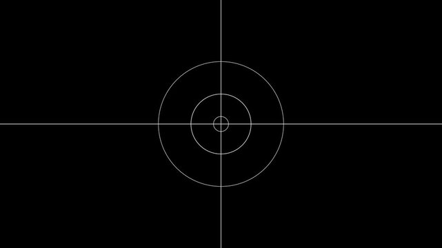 Minimalist crosshair reticle graphic on black background with concentric circles target aiming symbol abstract geometric design