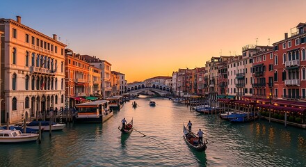 Fototapeta premium Panoramic view of the Grand Canal in Venice at sunset, Italy scenery