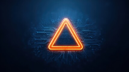 Glowing orange triangle warning sign on a circuit board background